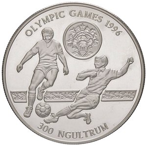 reverse: ESTERE - BHUTAN - Jigme Singye Wangchuck (1972) - 300 Ngultrums 1992 - Olimpiadi, Calcio Kr. 72  AG. FS