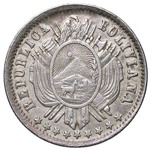 obverse: ESTERE - BOLIVIA - Repubblica (1825) - Boliviano 1873 FE Kr. 160.1  AG. BB-SPL