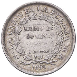 reverse: ESTERE - BOLIVIA - Repubblica (1825) - 50 Centavos 1899 CB Kr. 161.5  AG. qSPL