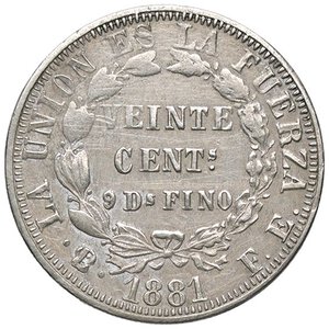 reverse: ESTERE - BOLIVIA - Repubblica (1825) - 20 Centavos 1881 Kr. 159.1  AG. BB