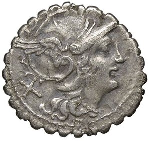 obverse: ROMANE REPUBBLICANE - ANONIME - Monete con simboli o monogrammi (211-170 a.C.) - Denario serrato B. 20; Cr. 79/1  (AG g. 3,35). qBB