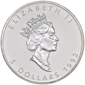 obverse: ESTERE - CANADA - Elisabetta II (1952-2022) - 5 Dollari 1992 Kr. 187  AG. FDC