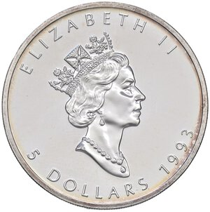 obverse: ESTERE - CANADA - Elisabetta II (1952-2022) - 5 Dollari 1993 Kr. 187  AG. FDC