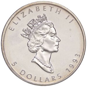 obverse: ESTERE - CANADA - Elisabetta II (1952-2022) - 5 Dollari 1993 Kr. 187  AG. qFDC/FDC