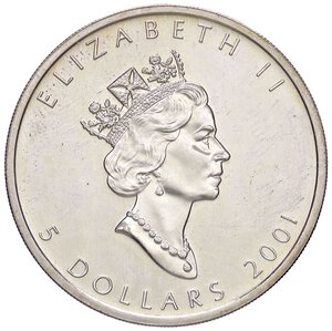 obverse: ESTERE - CANADA - Elisabetta II (1952-2022) - 5 Dollari 2001 Kr. 187  AG. qFDC/FDC