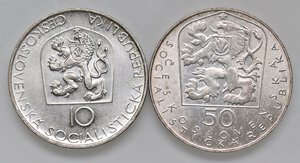 reverse: ESTERE - CECOSLOVACCHIA - Repubblica  - 50 Corone 1971 Kr. 72  AG Assieme a 10 corono 1968 - Lotto di 2 monete. qFDC÷FDC