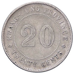 reverse: ESTERE - CINA - Kwangtung  - 20 Cents 1920 Kr. Y423  AG. qBB/BB