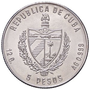 obverse: ESTERE - CUBA - Repubblica  - 5 Pesos 1982 - Citricos Kr. 102  AG. FDC