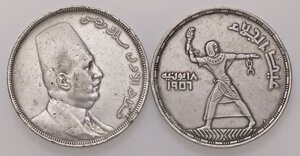 obverse: ESTERE - EGITTO - Fuad I (1917-1936) - 20 Piastre 1923 Kr. 338  AG Assieme a 50 piastre 1956 - Lotto di 2 monete. qBB