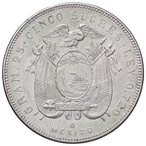 reverse: ESTERE - ECUADOR - Repubblica  - 5 Sucres 1944 Kr. 79  AG. qFDC