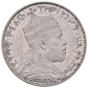 obverse: ESTERE - ETIOPIA - Menelik II (1889-1913) - Mezzo Birr 1887 Kr. 4  AG  Segnetti. SPL+