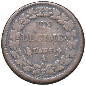 reverse: ESTERE - FRANCIA - Direttorio (1795-1799) - Decime AN 5 A Kr. 637.1; Gad. 187 R CU. qBB