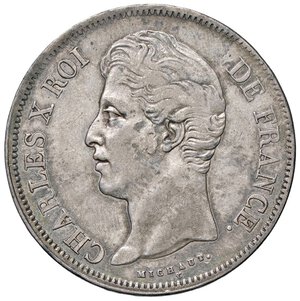 obverse: ESTERE - FRANCIA - Carlo X (1824-1830) - 5 Franchi 1830 MA Kr. 728.10  AG  Patina su fondi lucenti. bello SPL