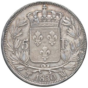 reverse: ESTERE - FRANCIA - Carlo X (1824-1830) - 5 Franchi 1830 MA Kr. 728.10  AG  Patina su fondi lucenti. bello SPL