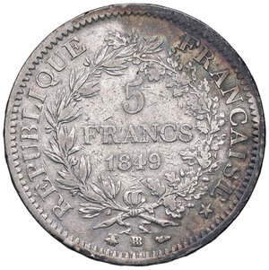 reverse: ESTERE - FRANCIA - Seconda Repubblica (1848-1852) - 5 Franchi 1849 BB Kr. 756.2  AG  Colpetto. qBB