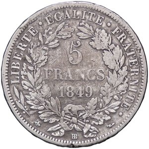 reverse: ESTERE - FRANCIA - Seconda Repubblica (1848-1852) - 5 Franchi 1849 BB Kr. 761.2 NC AG. qBB/MB+