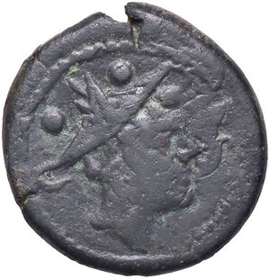 obverse: ROMANE REPUBBLICANE - ANONIME - Monete con simboli o monogrammi (211-170 a.C.) - Sestante Cr. 69/6a  (AE g. 5,2)Ribattuto su altra moneta. qBB/BB