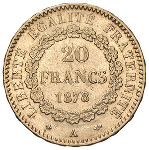 reverse: ESTERE - FRANCIA - Terza Repubblica (1870-1940) - 20 Franchi 1878 A Kr. 825  (AU g. 6,45). BB+