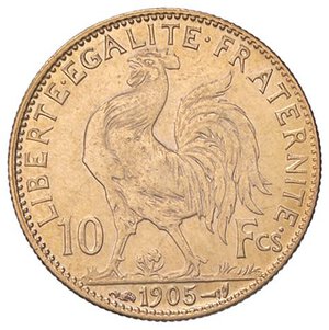 reverse: ESTERE - FRANCIA - Terza Repubblica (1870-1940) - 10 Franchi 1905 A Kr. 846  (AU g. 3,22). SPL