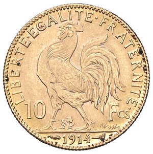 reverse: ESTERE - FRANCIA - Terza Repubblica (1870-1940) - 10 Franchi 1914 A Kr. 846  (AU g. 3,22). qFDC