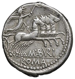 reverse: ROMANE REPUBBLICANE - ABURIA - M. Aburius M. f. Geminus (132 a.C.) - Denario B. 6; Cr. 250/1  (AG g. 3,8). BB/qBB