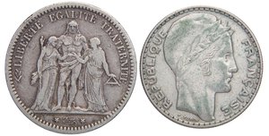 reverse: ESTERE - FRANCIA - Terza Repubblica (1870-1940) - 20 Franchi 1933 Kr. 879  AG Assieme a 5 fr. 1873 - Lotto di 2 monete. med. BB