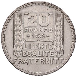 reverse: ESTERE - FRANCIA - Terza Repubblica (1870-1940) - 20 Franchi 1938 Kr. 879  AG. SPL