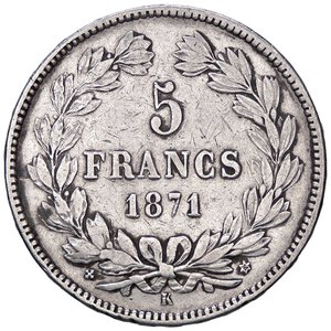 reverse: ESTERE - FRANCIA - Terza Repubblica (1870-1940) - 5 Franchi 1871 K Kr. 818.2 R AG  Colpetto. qBB