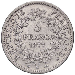 reverse: ESTERE - FRANCIA - Terza Repubblica (1870-1940) - 5 Franchi 1877 K Kr. 820.2 R AG. qBB