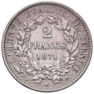 reverse: ESTERE - FRANCIA - Terza Repubblica (1870-1940) - 2 Franchi 1871 K Kr. 817.2  AG K piccola. BB