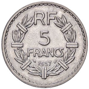 reverse: ESTERE - FRANCIA - Terza Repubblica (1870-1940) - 5 Franchi 1937 Kr. 888  NI. SPL+