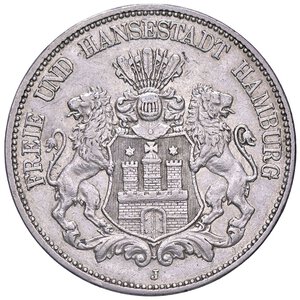 obverse: ESTERE - GERMANIA - AMBURGO - Città Libera  - 5 Marchi 1913 J Kr. 293  AG. qSPL