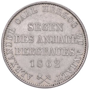 reverse: ESTERE - GERMANIA - ANHALT BERNBURG - Alexander Carl (1834-1863) - Tallero 1862 Kr. 88  AG  Segnetti. SPL