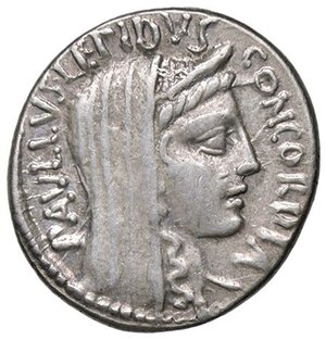 obverse: ROMANE REPUBBLICANE - AEMILIA - L. Aemilius Lepidus Paullus (62 a.C.) - Denario B. 10; Cr. 415/1  (AG g. 3,87). qSPL/BB+