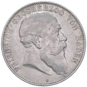 obverse: ESTERE - GERMANIA - BADEN - Federico I Gran Duca (1856-1907) - 5 Marchi 1903 G Kr. 274  AG. BB+/qSPL