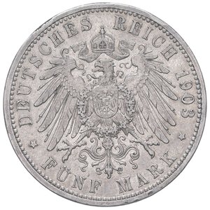 reverse: ESTERE - GERMANIA - BADEN - Federico I Gran Duca (1856-1907) - 5 Marchi 1903 G Kr. 274  AG. BB+/qSPL