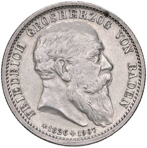 obverse: ESTERE - GERMANIA - BADEN - Federico I Gran Duca (1856-1907) - 2 Marchi 1907 G Kr. 272  AG. BB+/qSPL