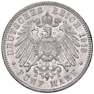 reverse: ESTERE - GERMANIA - BADEN - Federico II (1907-1918) - 5 Marchi 1913 G Kr. 281  AG  Segni al D/. qSPL/SPL+