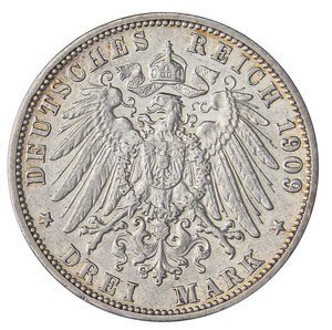 reverse: ESTERE - GERMANIA - BADEN - Federico II (1907-1918) - 3 Marchi 1909 G Kr. 280  AG. BB