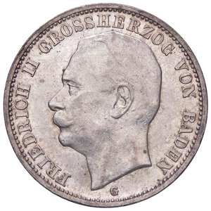 obverse: ESTERE - GERMANIA - BADEN - Federico II (1907-1918) - 3 Marchi 1914 G Kr. 280  AG. SPL+/qFDC