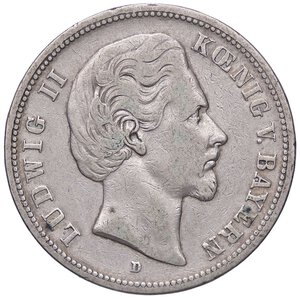 obverse: ESTERE - GERMANIA - BAVIERA - Ludwig II (1864-1886) - 5 Marchi 1875 D Kr. 502  AG. qBB