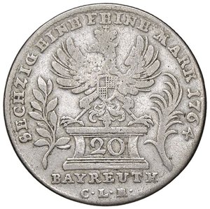 reverse: ESTERE - GERMANIA - BRANDEBURGO BAYERUTH - Federico (1735-1763) - 20 Kreuzer 1764 CLR Kr. 236  AG. qBB