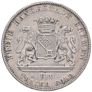 obverse: ESTERE - GERMANIA - BREMA - Città Libera  - Tallero 1865 B Kr. 248  AG. qSPL