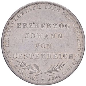 reverse: ESTERE - GERMANIA - FRANCOFORTE - Città Libera  - Tallero 1848 Kr. 338  AG Arciduca Johan d Austria eletto vicario Segnetti. SPL/qSPL