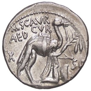 obverse: ROMANE REPUBBLICANE - AEMILIA - M. Aemilius Scaurus e Pub. Plautius Hypsaes (58 a.C.) - Denario B. 8; Cr. 422/1b  (AG g. 3,3). BB+