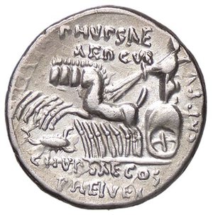 reverse: ROMANE REPUBBLICANE - AEMILIA - M. Aemilius Scaurus e Pub. Plautius Hypsaes (58 a.C.) - Denario B. 8; Cr. 422/1b  (AG g. 3,3). BB+