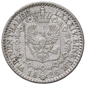 reverse: ESTERE - GERMANIA - PRUSSIA - Federico Guglielmo III (1797-1840) - 1/6 di tallero 1826 D Kr. 411  AG. BB