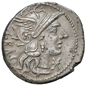 obverse: ROMANE REPUBBLICANE - ANTESTIA - L. Antestius Gragulus (136 a.C.) - Denario B. 9; Cr. 238/1  (AG g. 3,84). BB