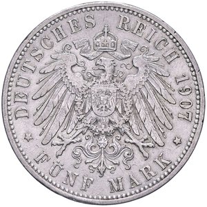 reverse: ESTERE - GERMANIA - PRUSSIA - Guglielmo II (1888-1918) - 5 Marchi 1907 A Kr. 523  AG  Tracce di pulitura. BB