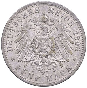 reverse: ESTERE - GERMANIA - PRUSSIA - Guglielmo II (1888-1918) - 5 Marchi 1908 A Kr. 523  AG. BB-SPL